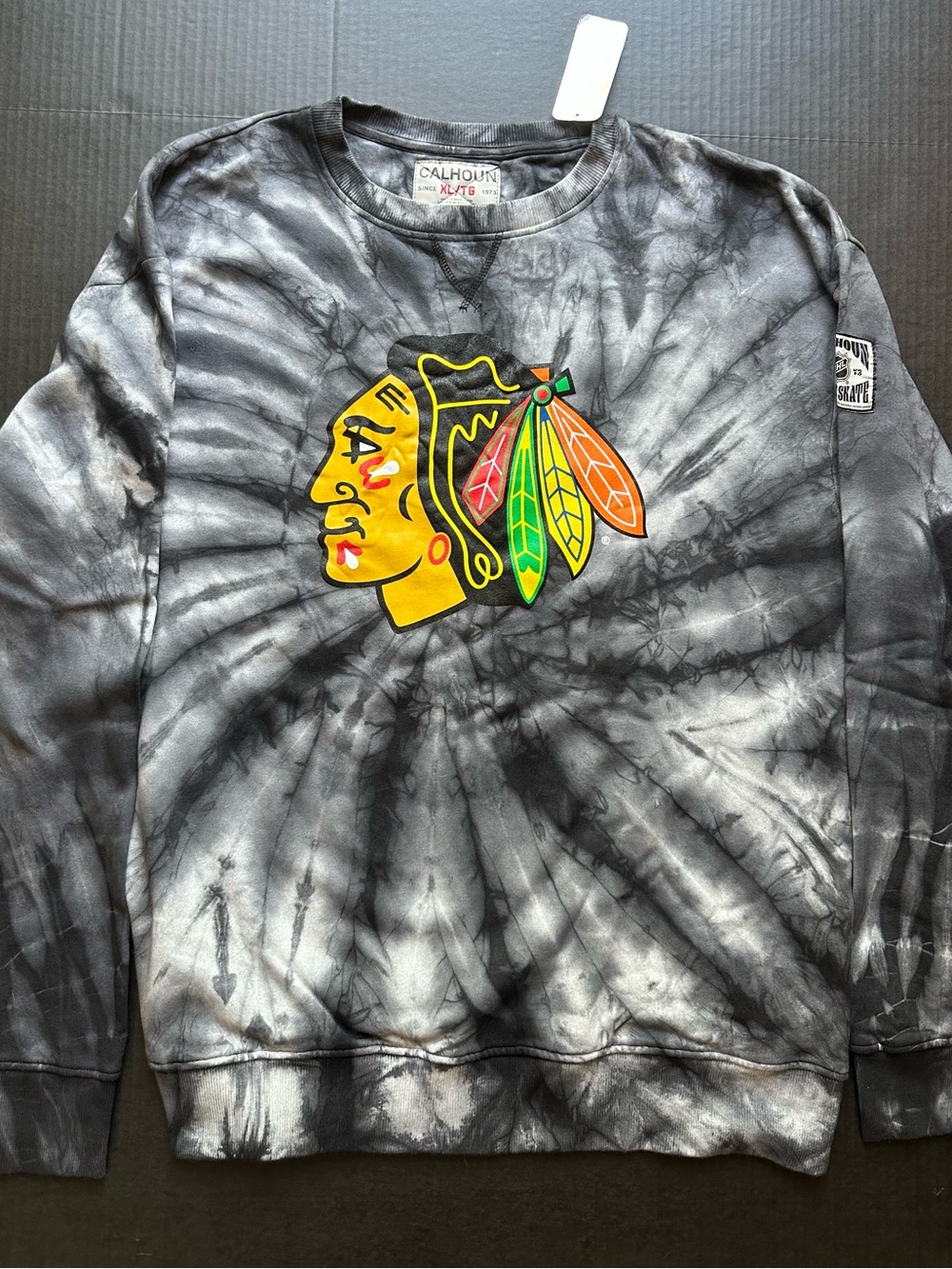 NHL Black & Gray Tie-Dye Crewneck with Colorful Logo